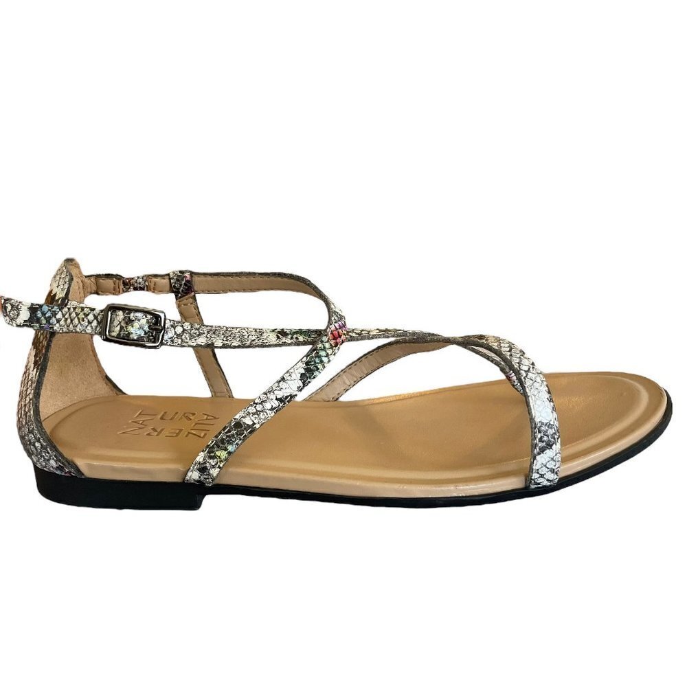 Naturalizer Tinsley Sandals Womens 6W EU 36 Wide Leather Faux Snakeskin Flat